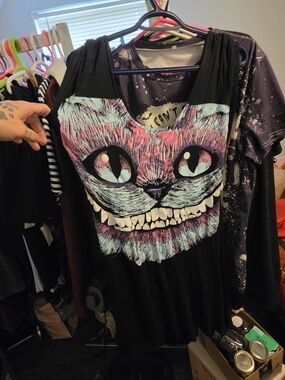 Black Cat Graphic Pet Tee with Pink & Teal Design